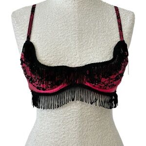 Victoria's Secret Black and Pink Lace Bra with Fringe